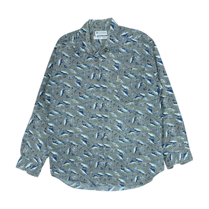 Brown Print Long Sleeve Button Down