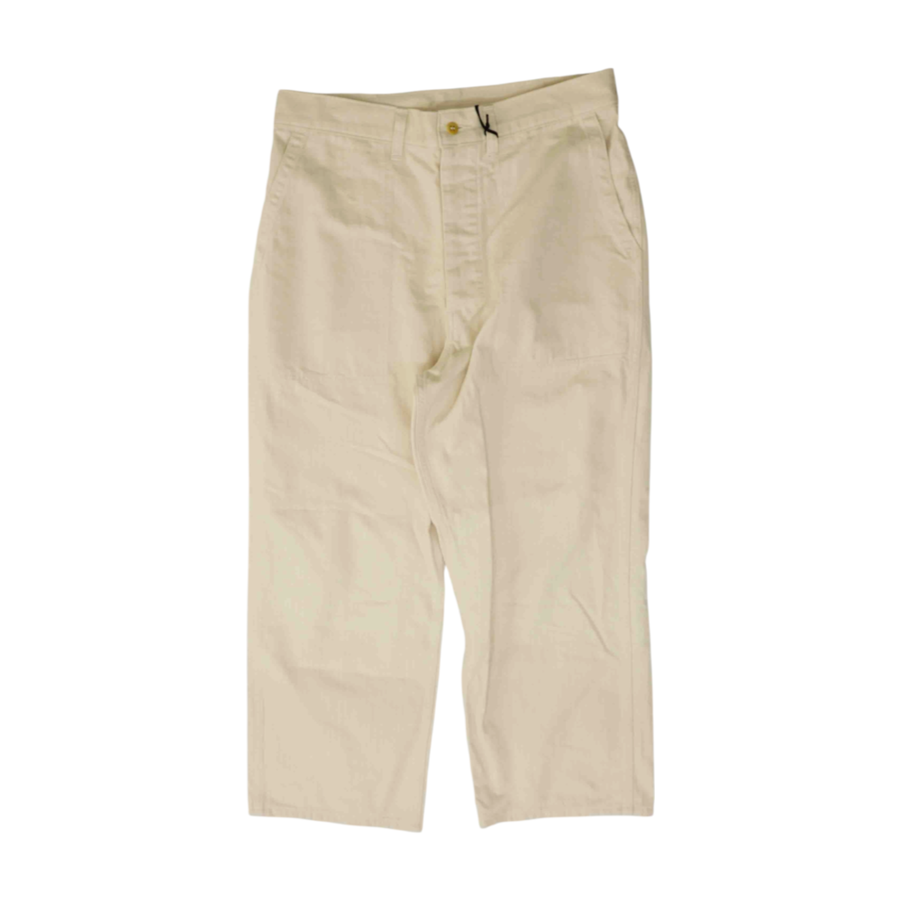 Beige Herringbone Straight Pants