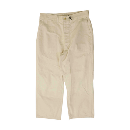 Beige Herringbone Straight Pants
