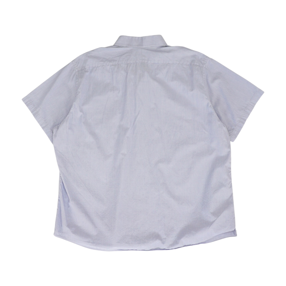 Blue Solid Short Sleeve Button Down