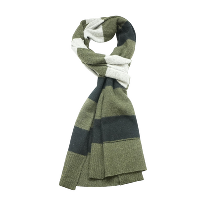 Green Striped 100% Cashmere Scarf