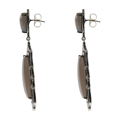 Anodized Sterling Silver Moonstone And Diamond Accented Dangle Earrings