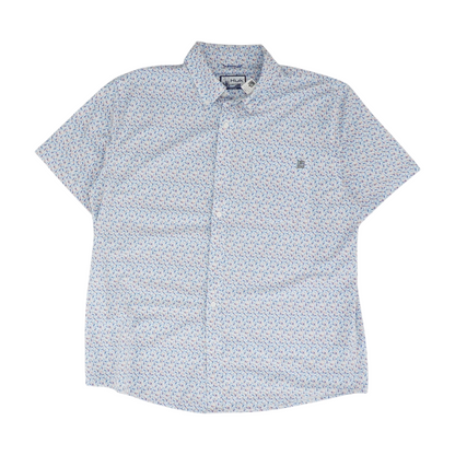 Blue Graphic Short Sleeve Button Down