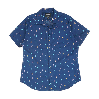 Navy Print Short Sleeve Button Down