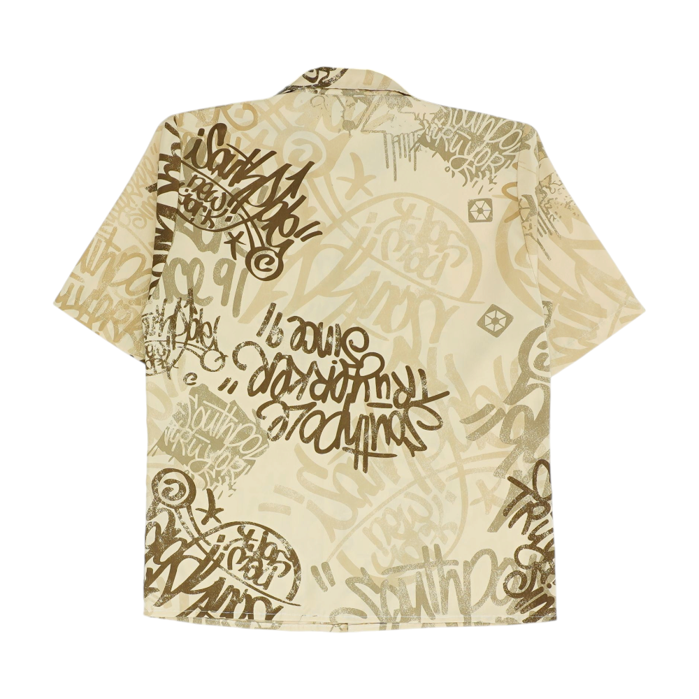 Tan Graphic Short Sleeve Button Down