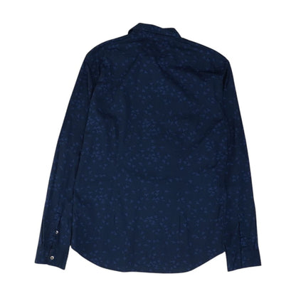 Navy Graphic Long Sleeve Button Down