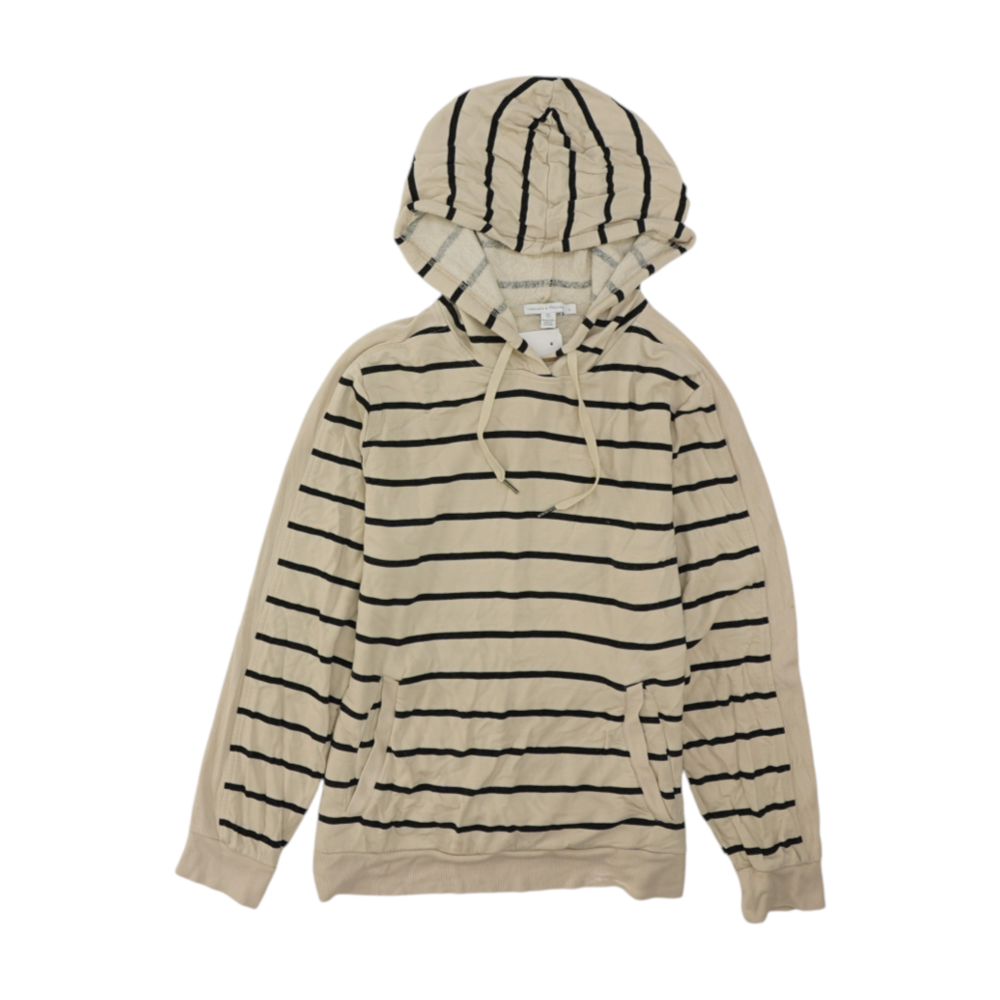 Beige Striped Hoodie Pullover