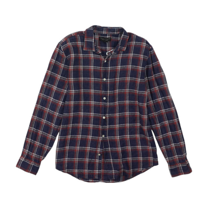 Navy Plaid Long Sleeve Button Down