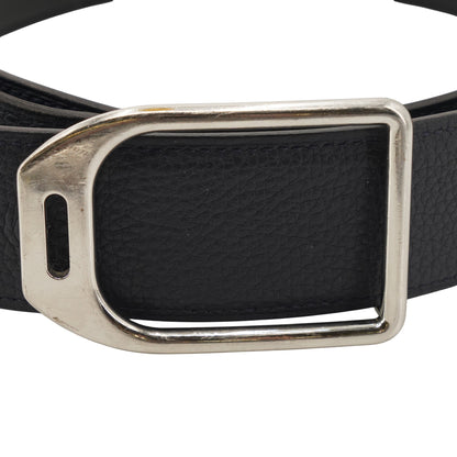 Bleu Nuit & Noir Jockey Belt Buckle & Reversible Leather Strap 32 mm in Box 135 & Togo Calfskin