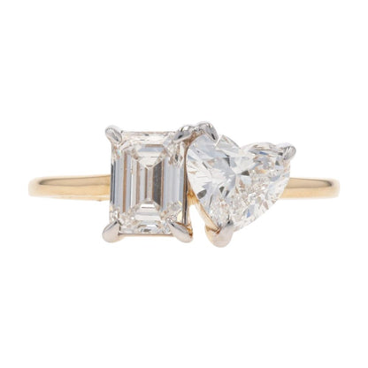 2 Ct 14K Gold Heart And Emerald Cut Lab Grown Diamond Cocktail Ring