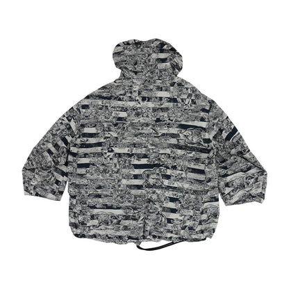 Navy Striped Toile De Jouy Tropicalia Print Hooded Anorak Jakcet