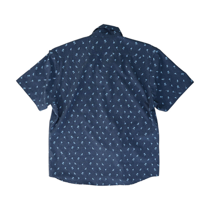 Navy Print Short Sleeve Button Down