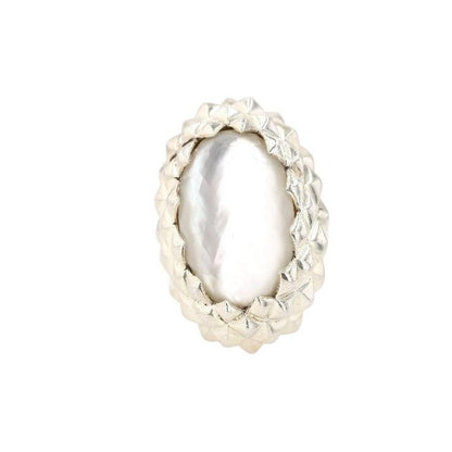 Sterling Silver Doublet Super Stud Oval Mother of Pearl Quartz Ring