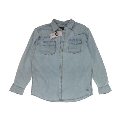 Blue Solid Flannel Button Down