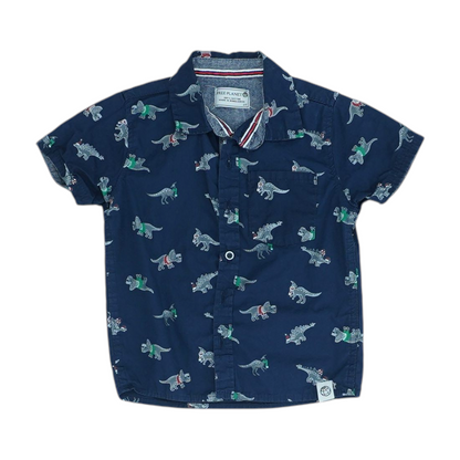 Navy Print Short Sleeve Button Down