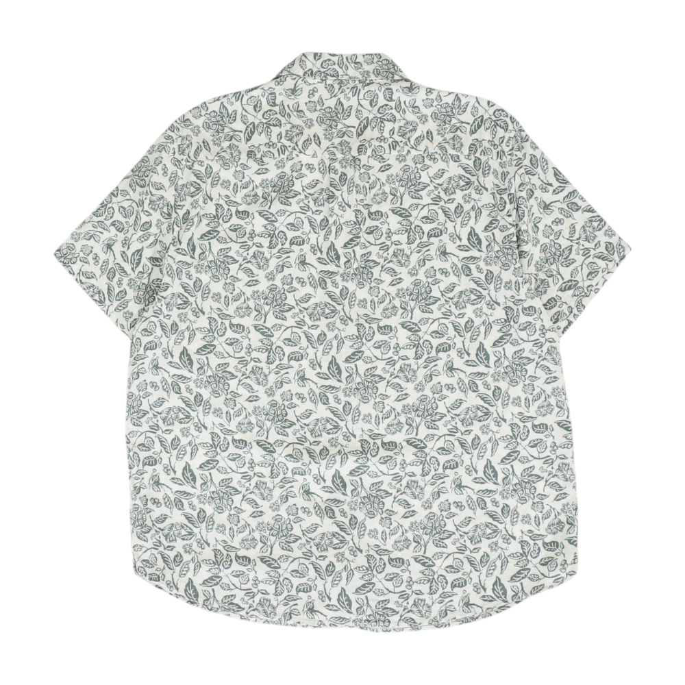 Green Floral Short Sleeve Button Down