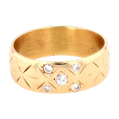 1/6 Ct 14K Gold Vintage Style Gypsy Set Diamond Wide Band