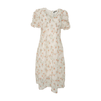 Beige Floral Midi Dress