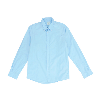 Blue Solid Long Sleeve Button Down