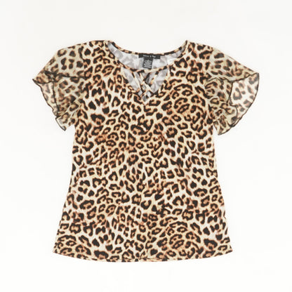 Tan Animal Print Short Sleeve Blouse
