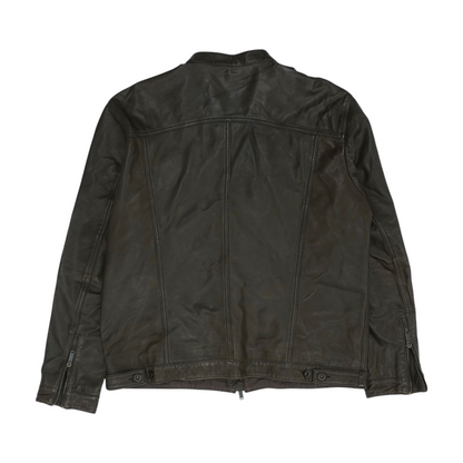 Brown Solid Leather Jacket