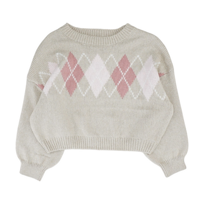 Beige Argyle Pullover Sweater