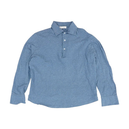Blue Solid Long Sleeve Polo