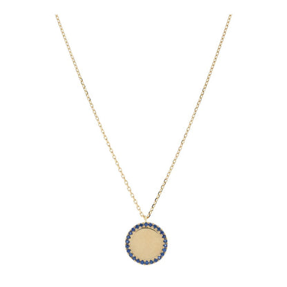 1/4 Ct 14K Gold Sapphire Halo Disc Pendant Necklace