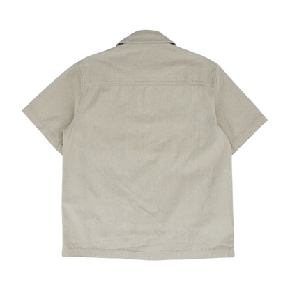 Beige Herringbone Short Sleeve Button Down