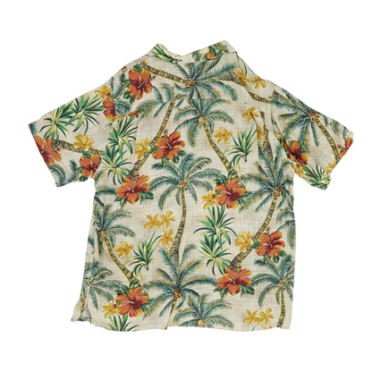 Beige Floral Short Sleeve Button Down