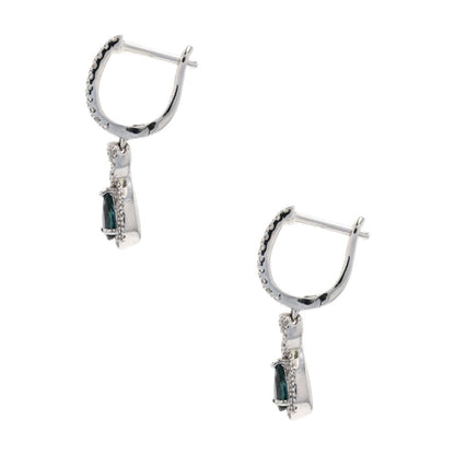1/10 Ct 10K White Gold Pear Sapphire With Diamond Accents Dangle Huggie Earrings