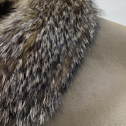 Brown Embellished Pocket Fox Fur Collar Shearling-Lined Trucker Jacket