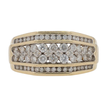 1 Ct 14K Gold Round Three Row Diamond Cluster Band