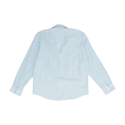 Blue Solid Long Sleeve Button Down