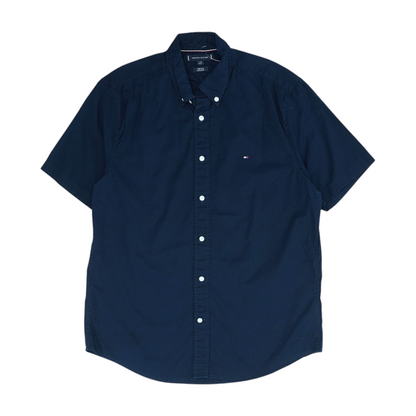 Navy Solid Short Sleeve Button Down