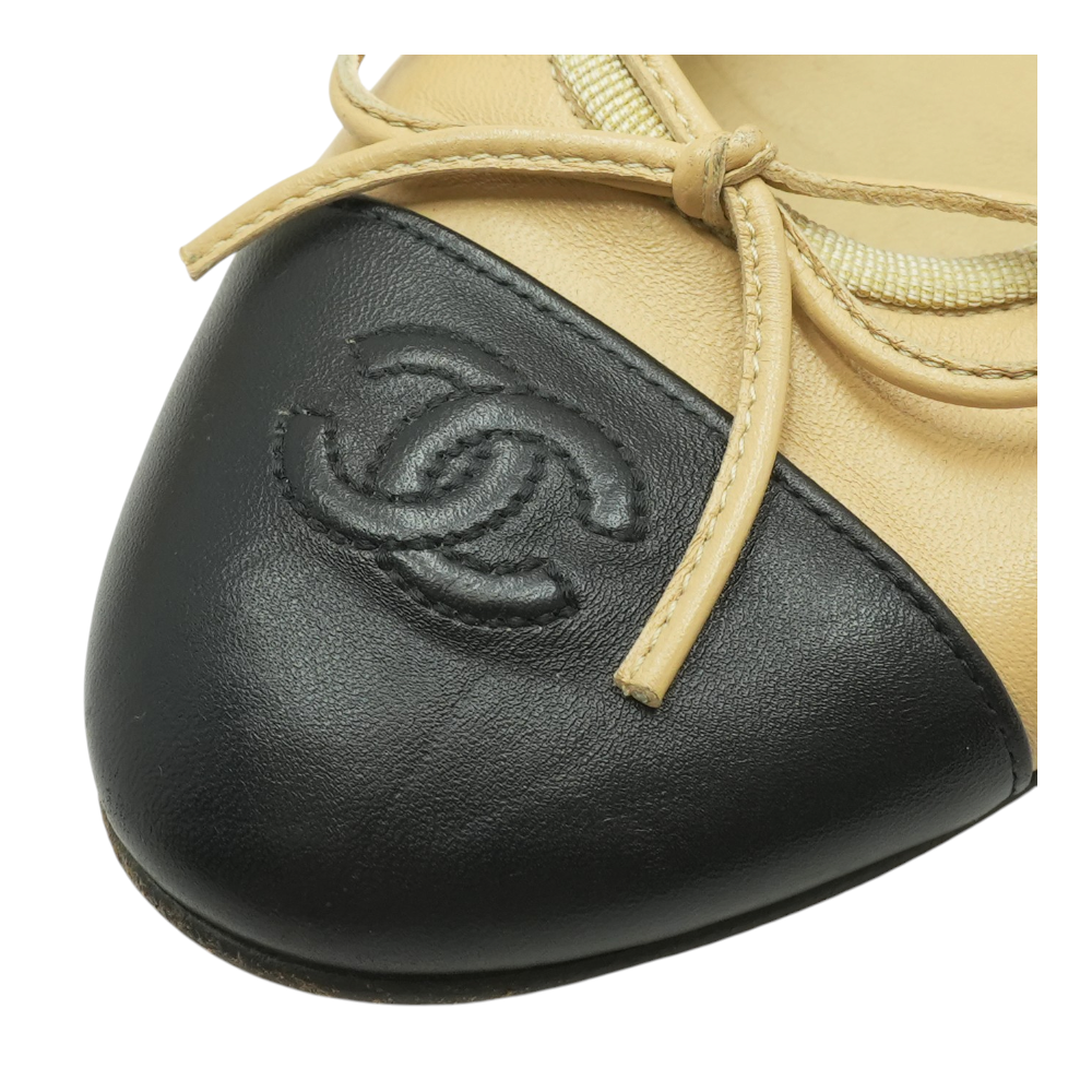 Beige and Black Ballet Flats