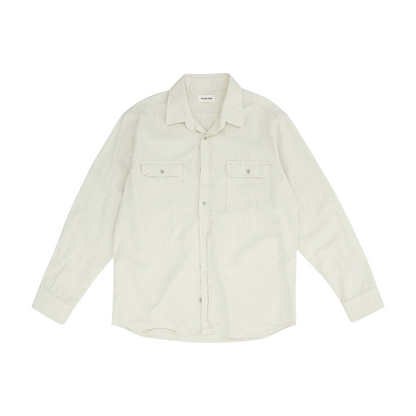Beige Solid Flannel Button Down