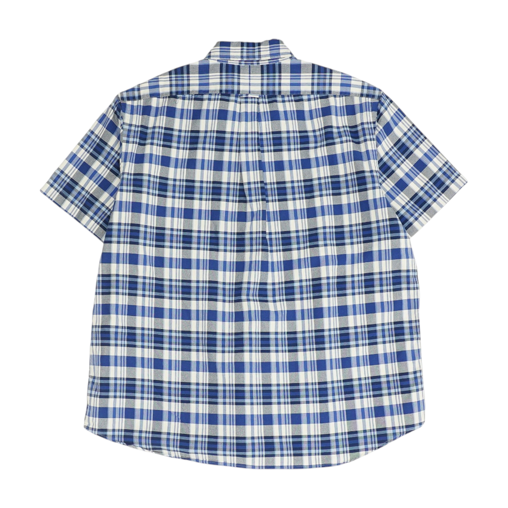 Navy Plaid Short Sleeve Button Down