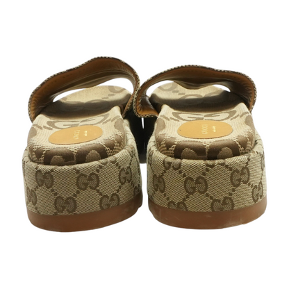Camel and Dark Brown Maxi GG Canvas Platform Slide Sandal
