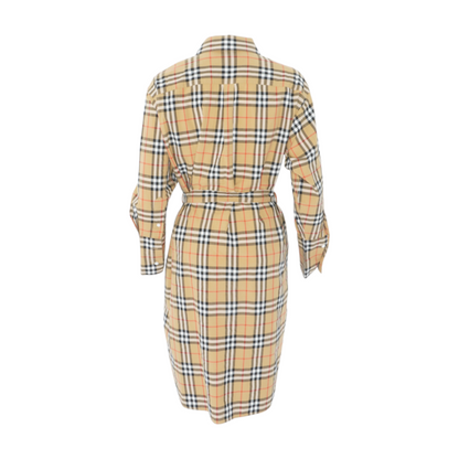 Vintage Check Cotton Tie-Waist Shirt Dress