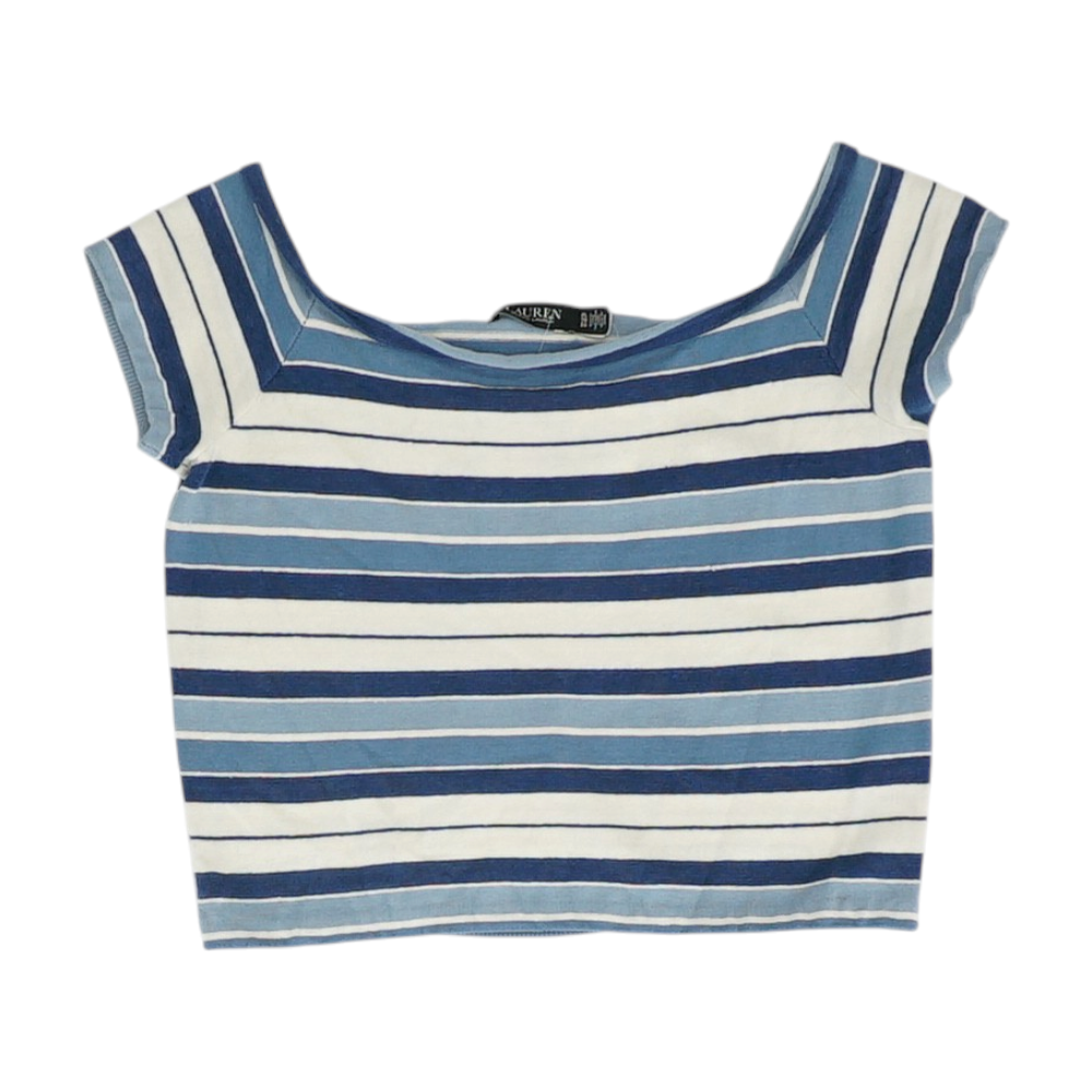 Blue Striped Cropped Blouse