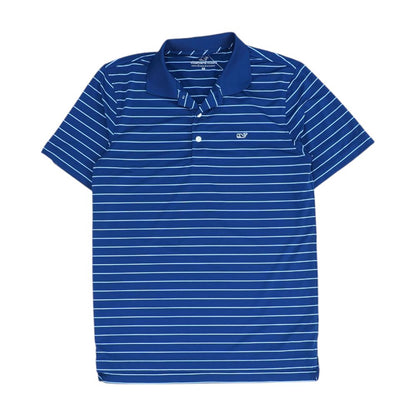 Navy Striped Short Sleeve Polo