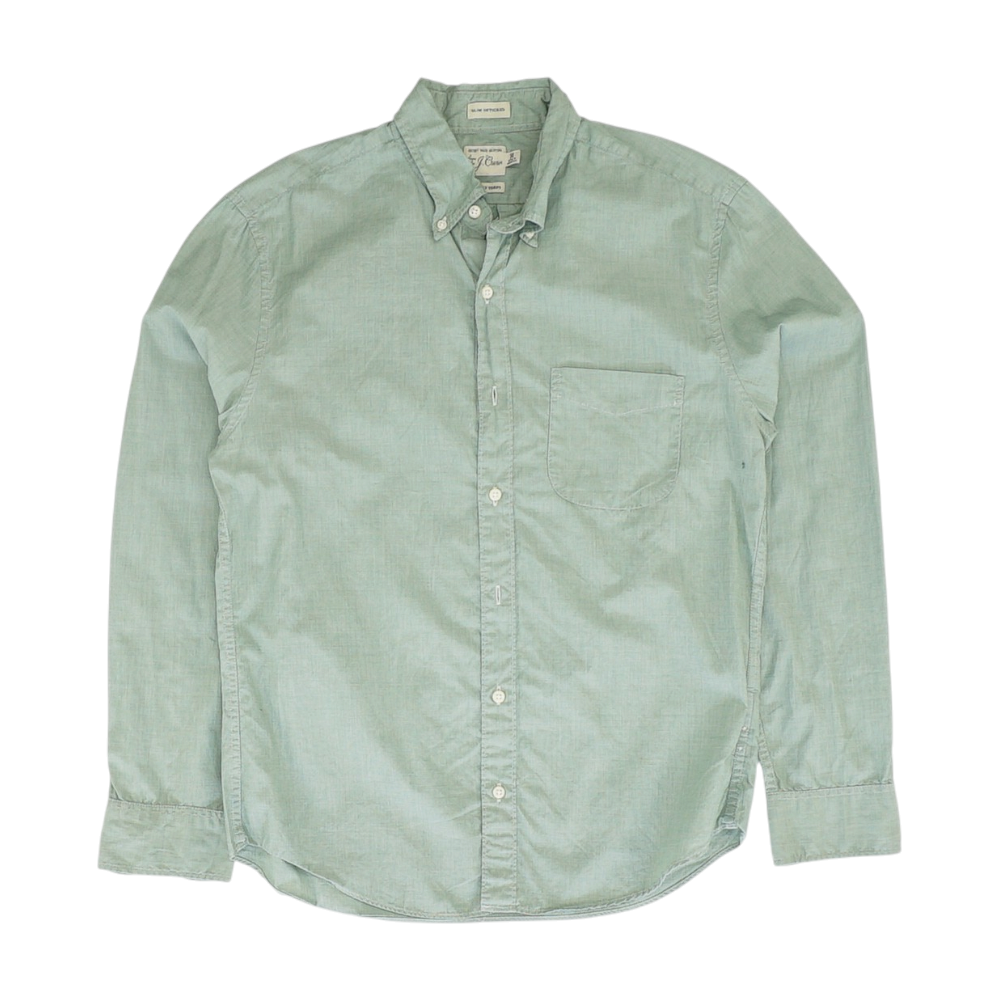 Green Solid Long Sleeve Button Down