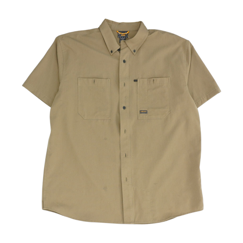 Brown Solid Short Sleeve Button Down
