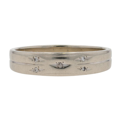 14K White Gold Diamond Accented Groove Wedding Band