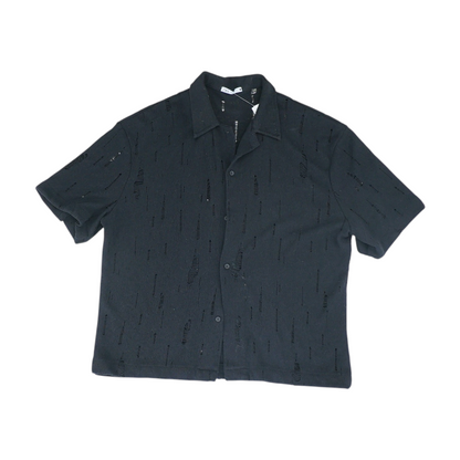 Black Solid Short Sleeve Button Down