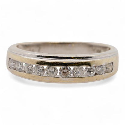 14K White Gold Channel Set Diamond Tapered Band