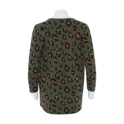 Green Petite Animal Print Cardigan Sweater