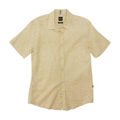 Yellow Print Short Sleeve Button Down