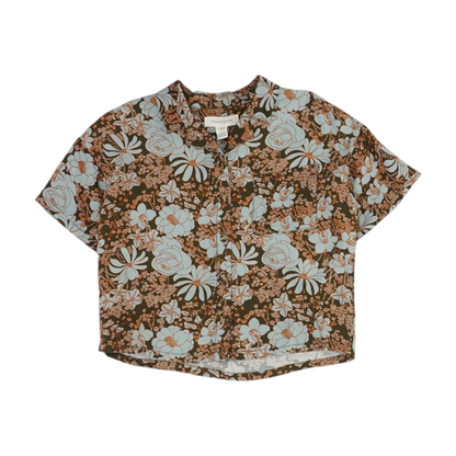 Green Floral Short Sleeve Button Down